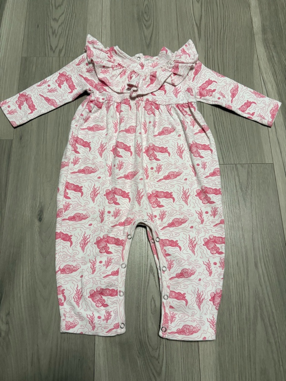 Kate Quinn Pink Sea Otter Ruffle Jumpsuit Size 18/24 Months